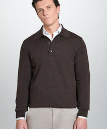 Chocolate Merino Wool Long Sleeve Polo Shirt
