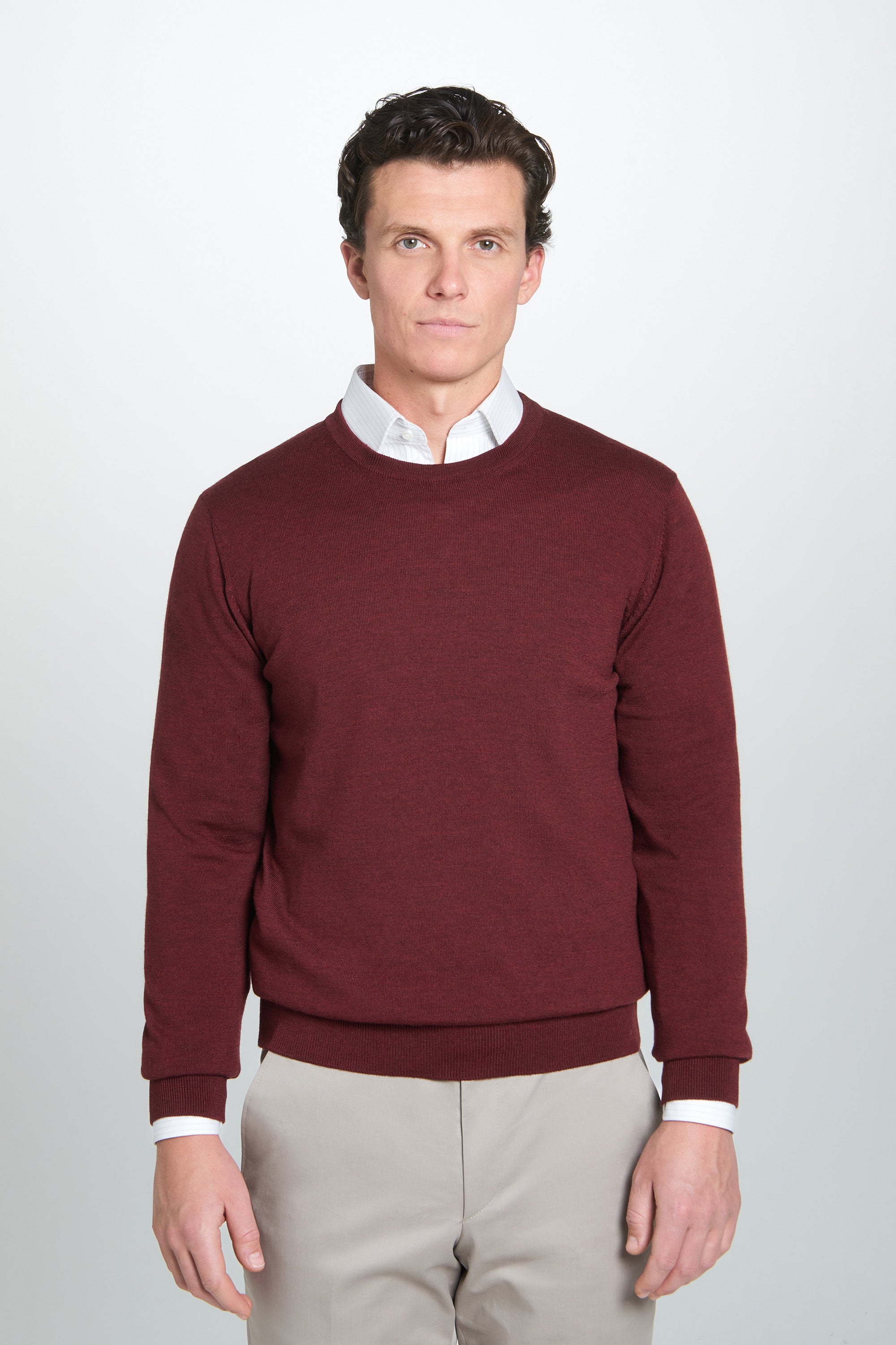 Burgundy Merino Wool Crew Neck Sweater