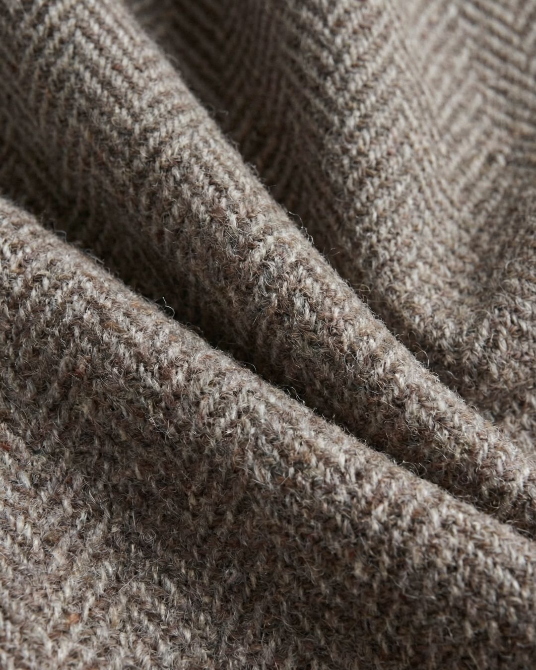 Brown British Wool Herringbone Peak Lapel Overcoat