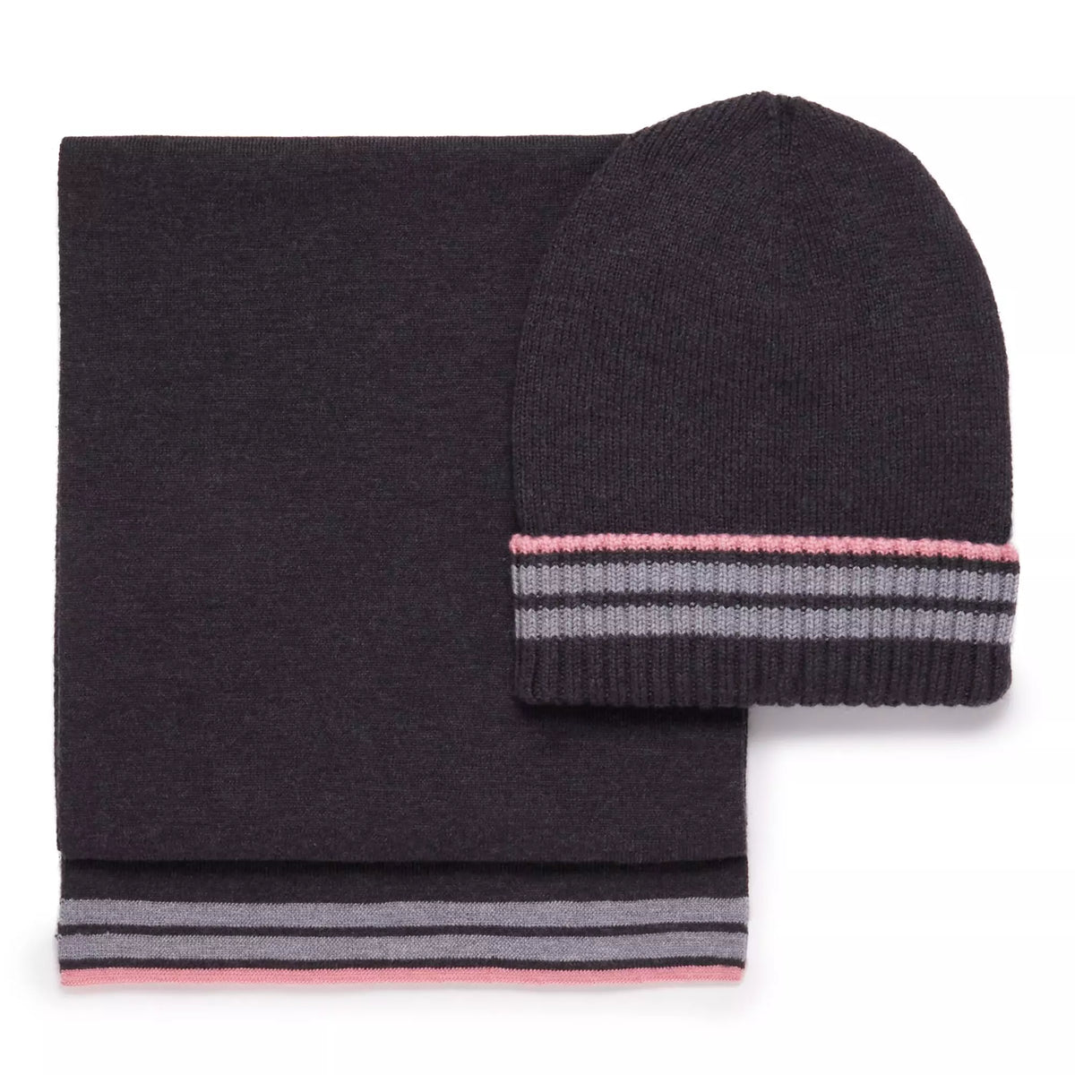 Grey Knitted Merino Wool Hat & Scarf Set