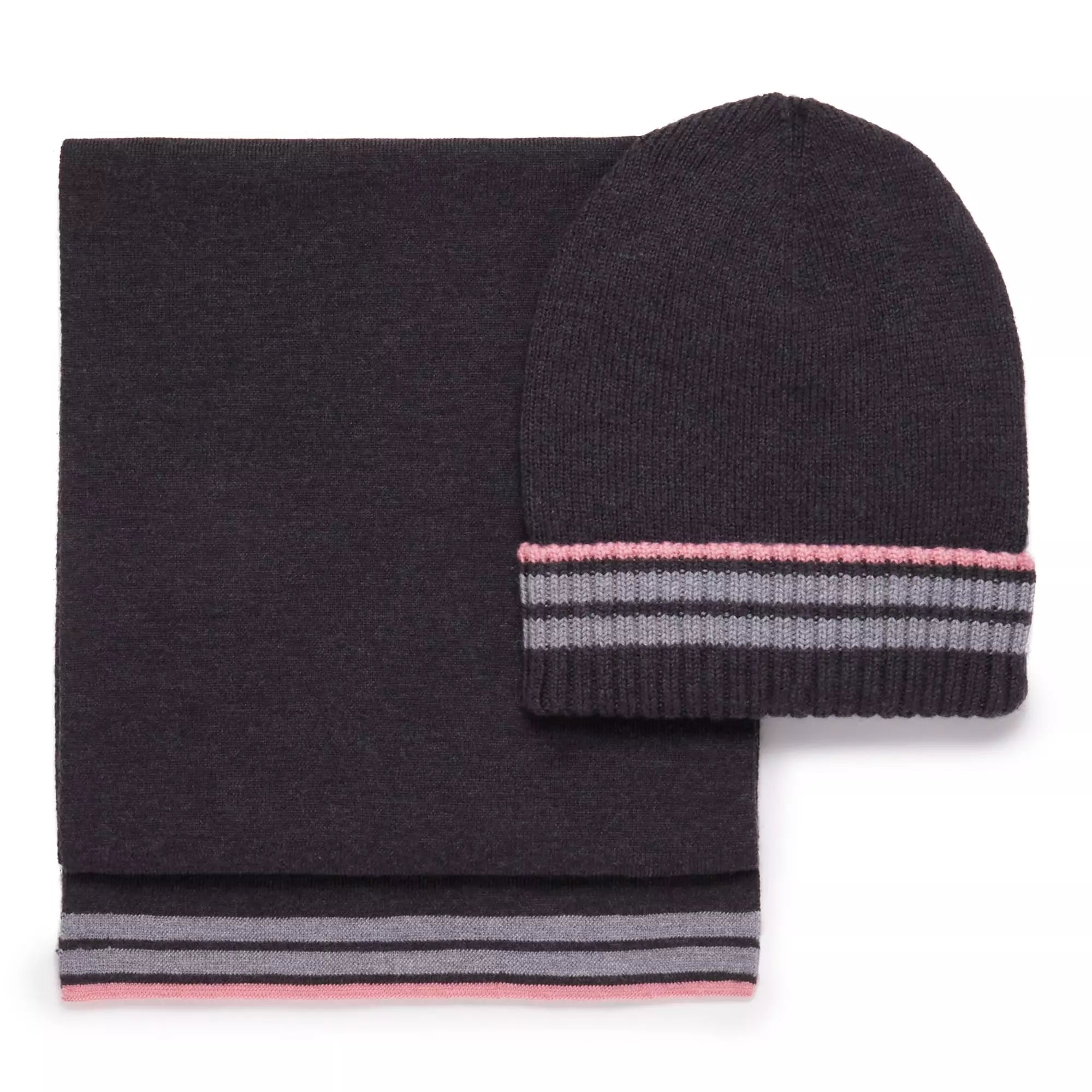 Grey Knitted Merino Wool Hat & Scarf Set
