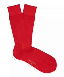 Red Mid Length Ribbed Merino Wool Socks