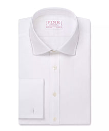 White Classic Fit Double Cuff Twill Herringbone Formal Shirt