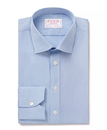 Sky Blue & White Athletic Fit Fancy Fine Stripe Formal Shirt