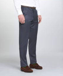 Grey Unfinished Tailored Fit Plain Merino Wool Flat Front Trouser