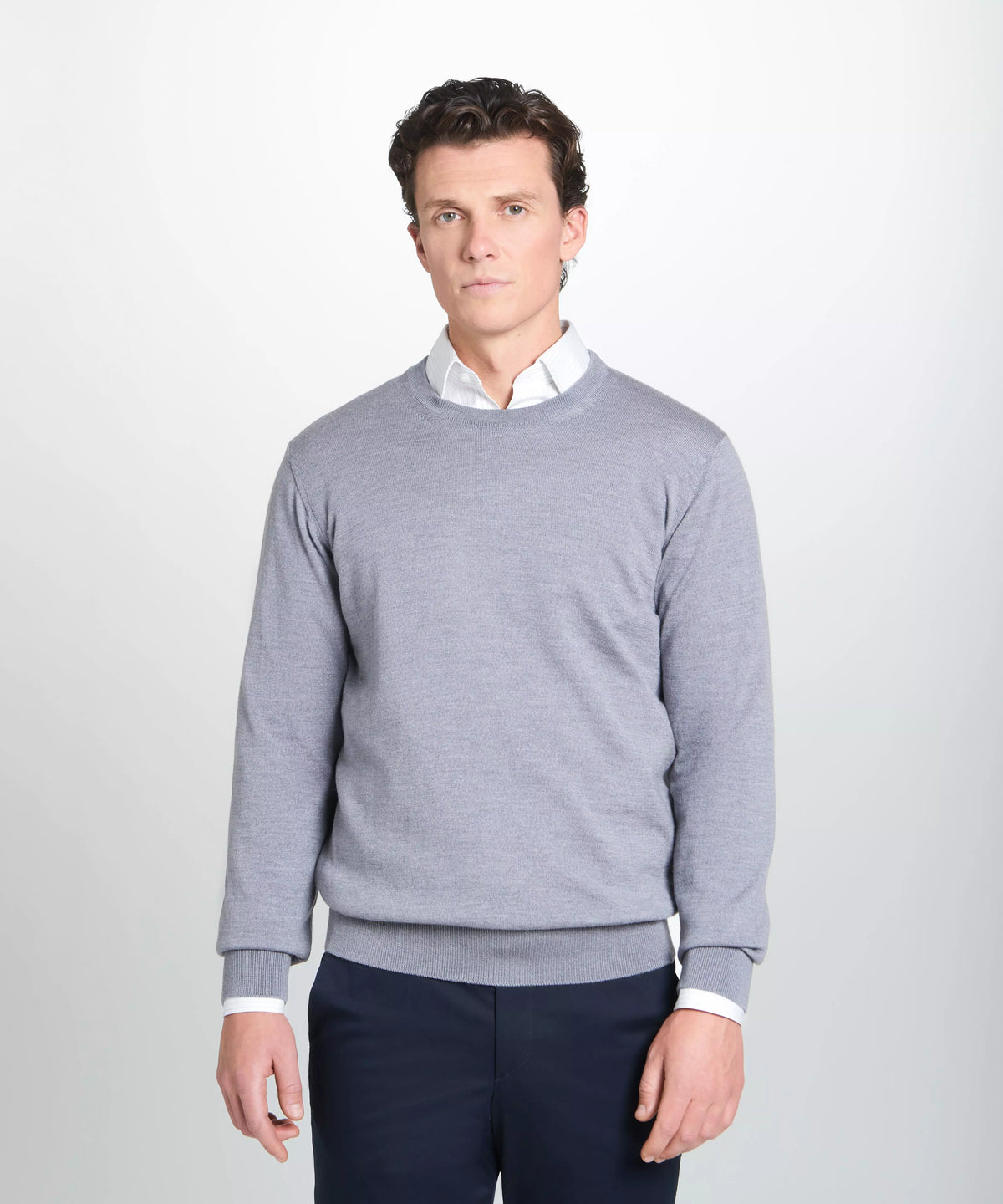 Pale Grey Merino Wool Crew Neck Sweater