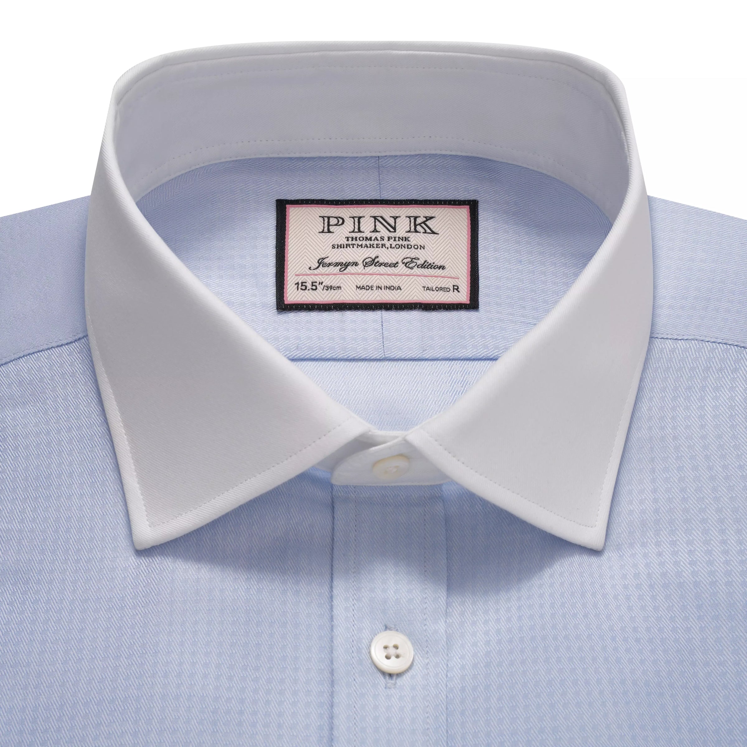 Pale Blue & White Tailored Fit Double Cuff Tonal Jaquard Square Formal Shirt