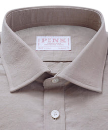 Beige Classic Fit Slub Blend Formal Shirt