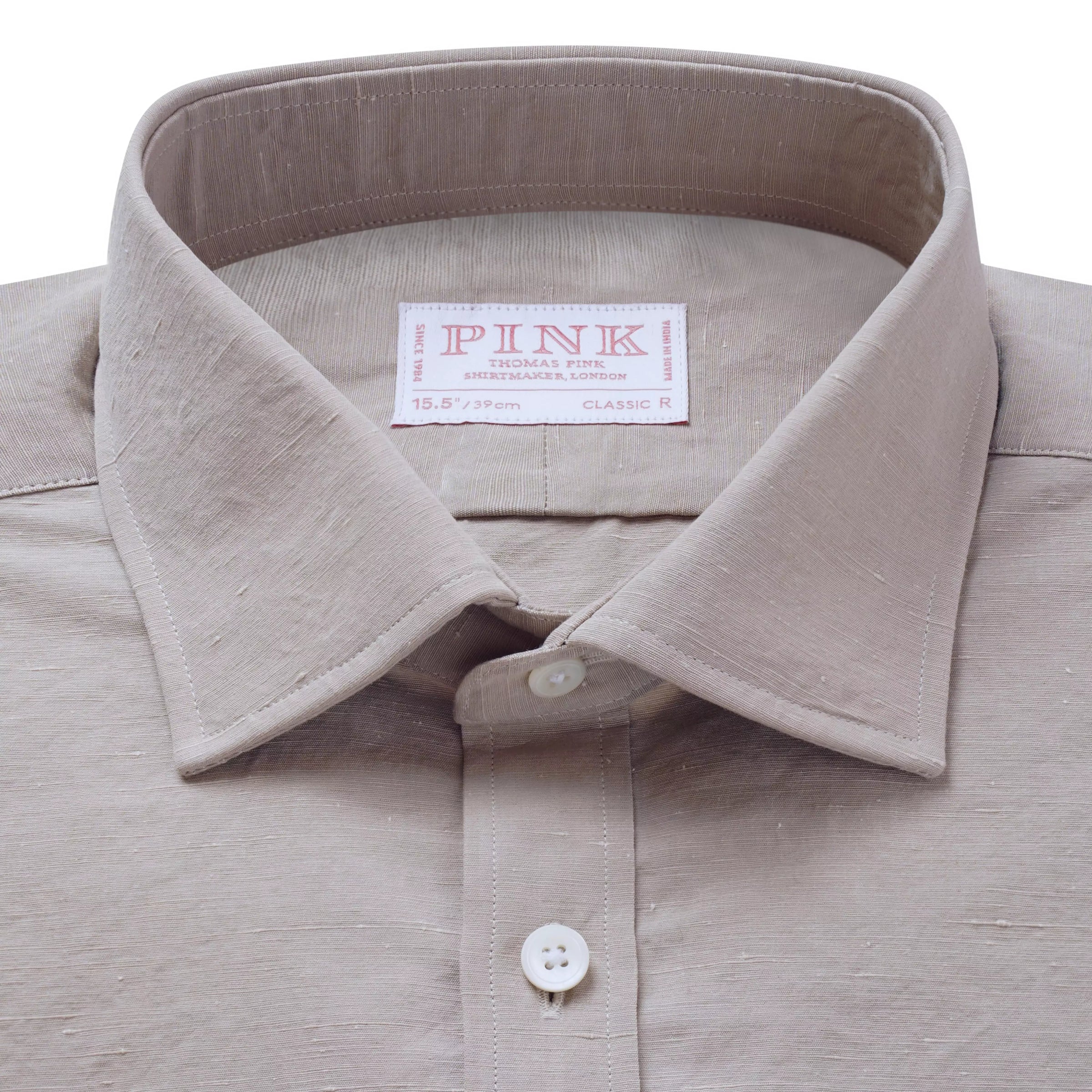 Beige Classic Fit Slub Blend Formal Shirt