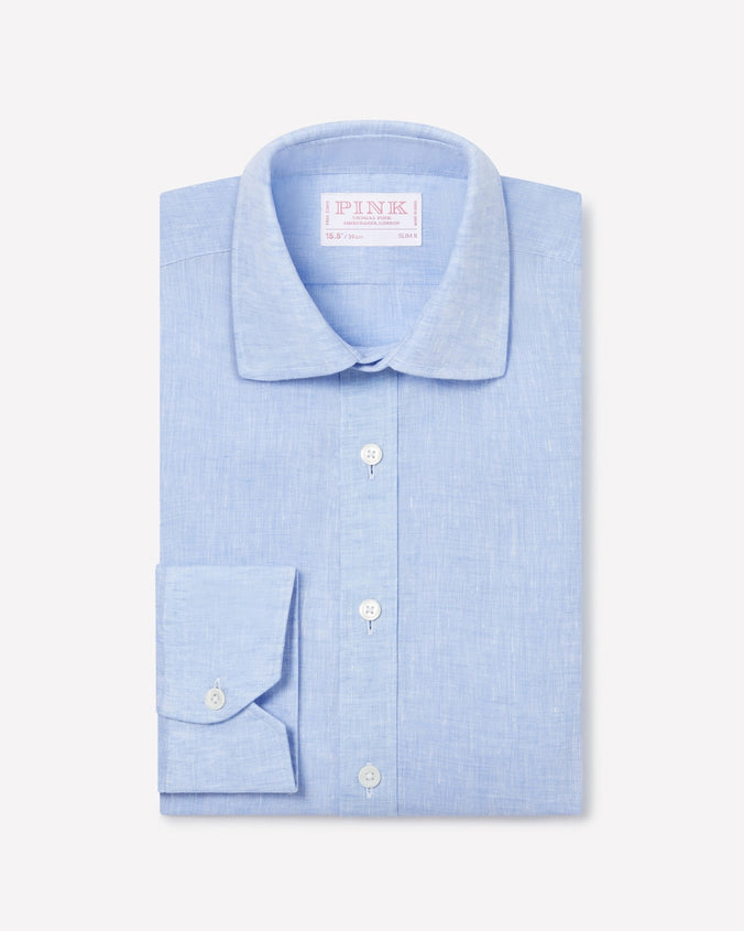 Pale Blue Slim Fit Essential Linen Formal Shirt