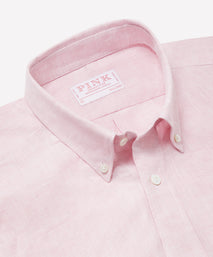 Pale Pink Tailored Fit Essential Linen Button Down Smart Casual Shirt