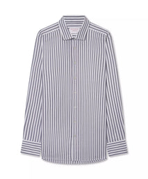 Navy Blue & White Classic Fit Smart Casual Striped Oxford Shirt